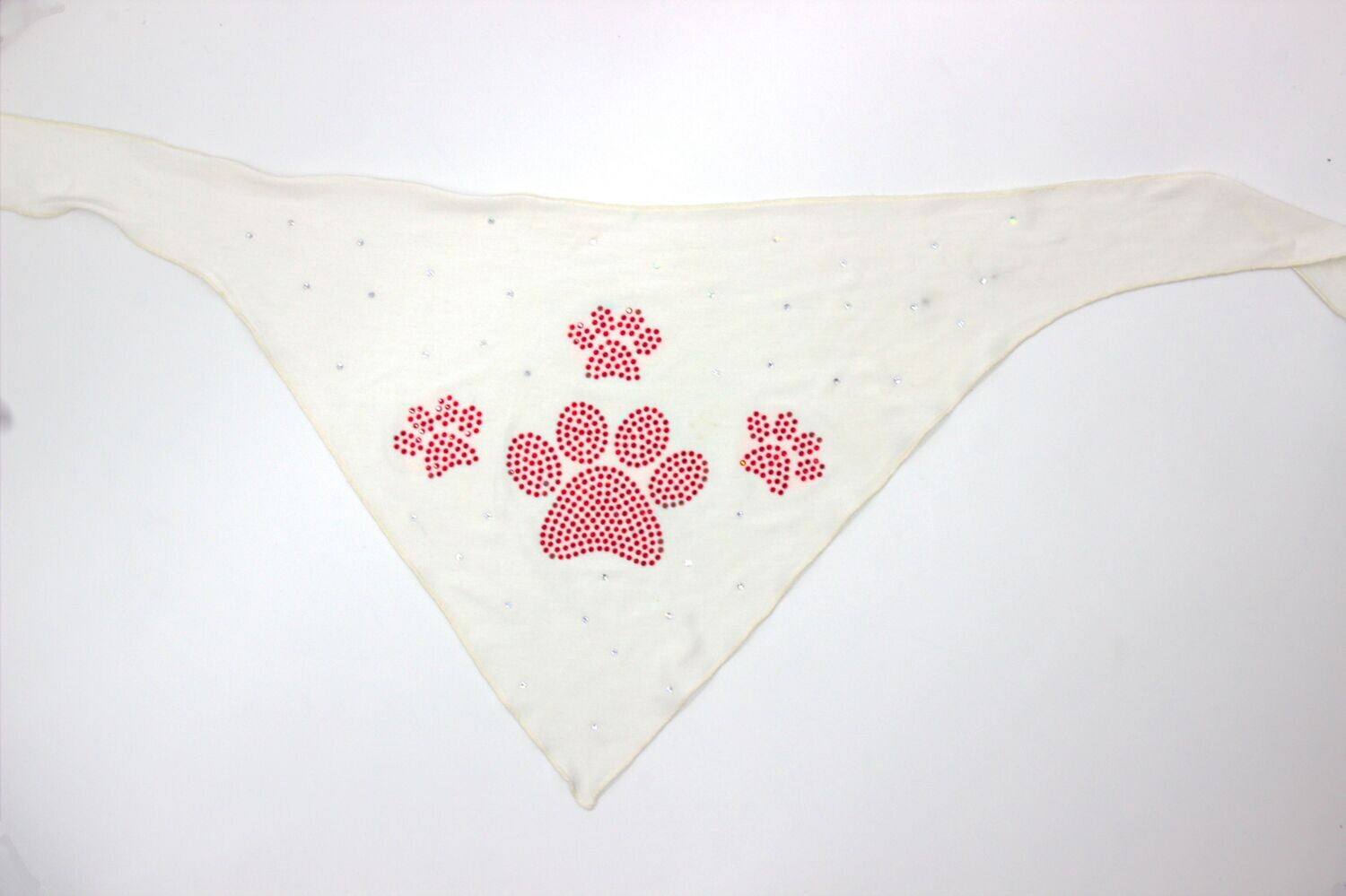 The Bandana: "Red Paws", Size: Size: M/L, Color: White Bandana with Red Crystal Paws, Is this a gift?: No