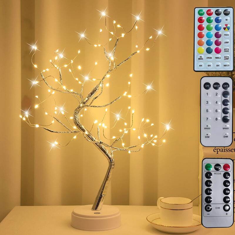 New RGB Remote Control Small Tree Light Amazon Led Copper Wire Rice Grain Tree Light Starry Night Light String