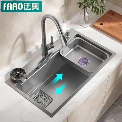 Nano Gun Gray Sink Large Single-slot Kitchen 304 Stainless Steel Hand-washed Dish Basin Wash-basin Under-counter Basin Home
