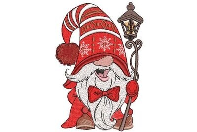 Christmas Gnome with Lantern Embroidery Design