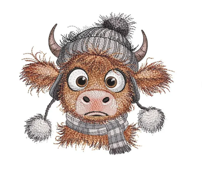 baby highland cow embroidery design farm