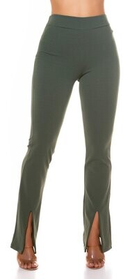 Pantaloni Vita alta con spacchetti ed elastico in vita - Khaki