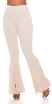 Pantaloni Vita alta elasticizzati con cerniere ed elastico in vita - Beige