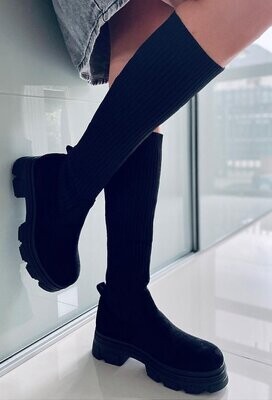 Stivali elasticizzati calza camoscio - Nero