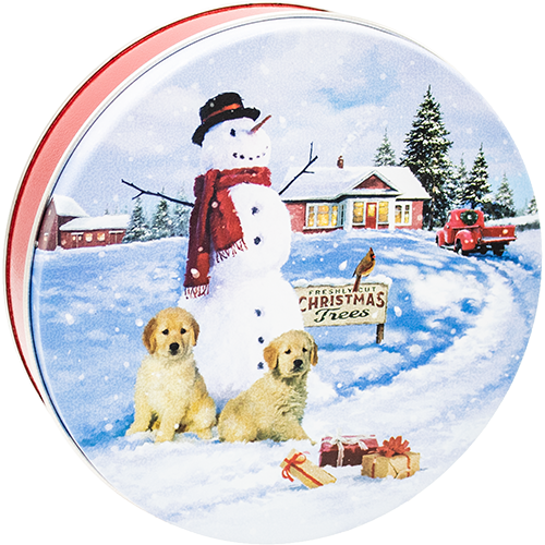 1 lb Snowman with Labs Tin