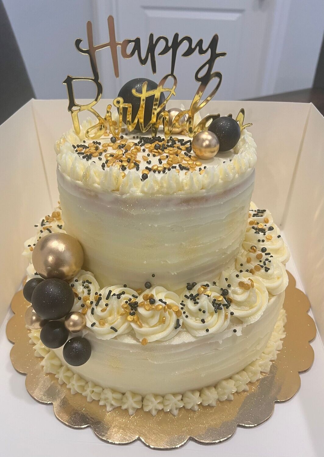 Two Tier Pearl Rosette Cake - Supreme Bakery