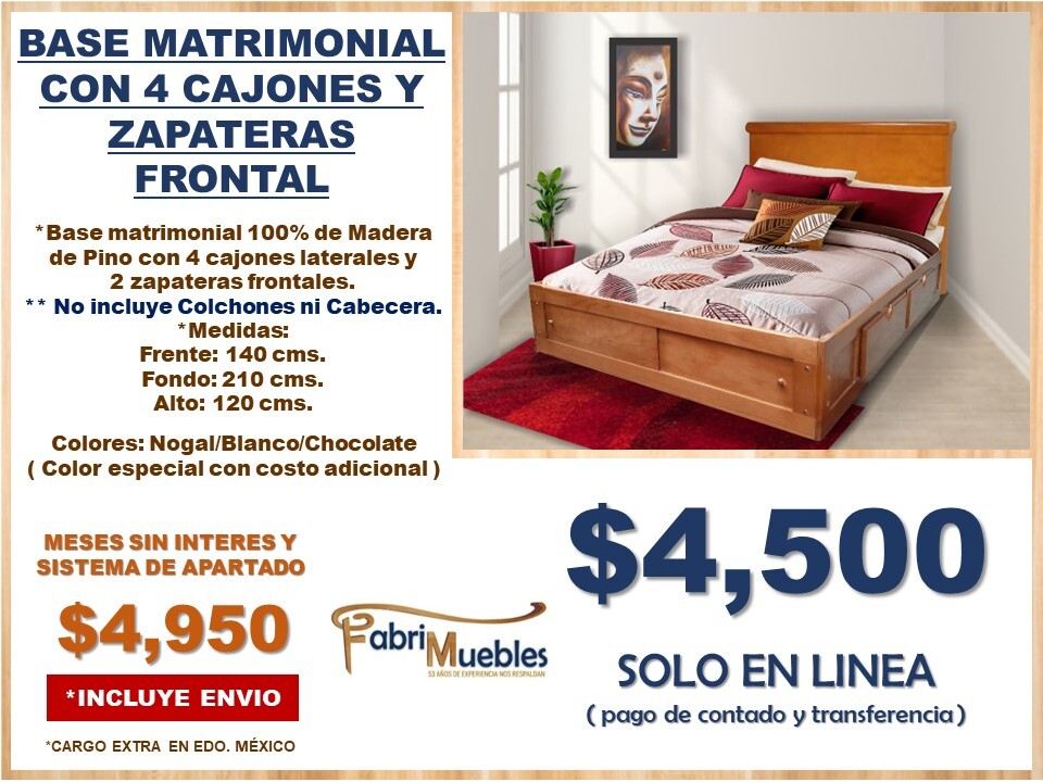 Base Matrimonial Con 4 Cajones y Zapatera Frontal