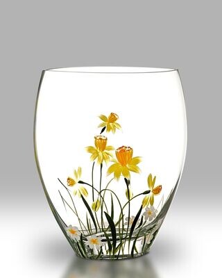 Hand Painted Daffodil Wide Vase