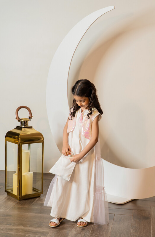 Light Pink Glitter Vest Kaftan