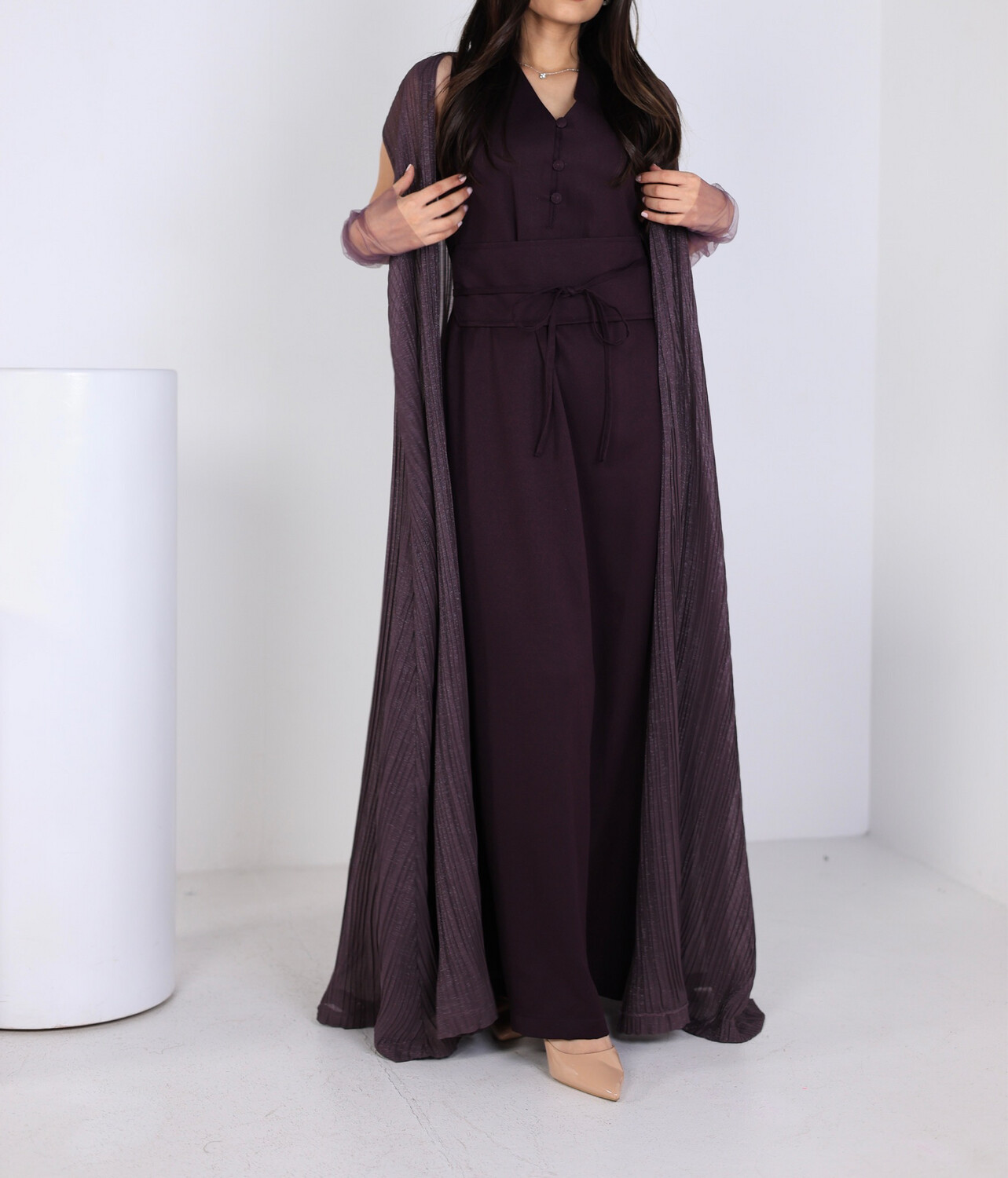 Dark Purple Kaftan With Gloves