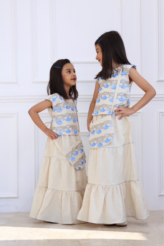 Blue X Beige Kaftan for Kids