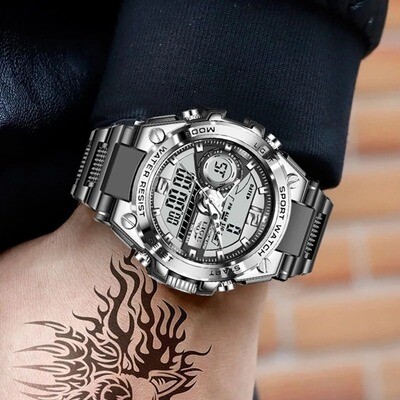 Stylish and Functional Men&#39;s Digital Military Watch: 50m Waterproof, LED, Quartz