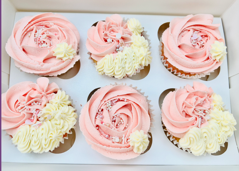 hint of pink & cream cupcakes x 6