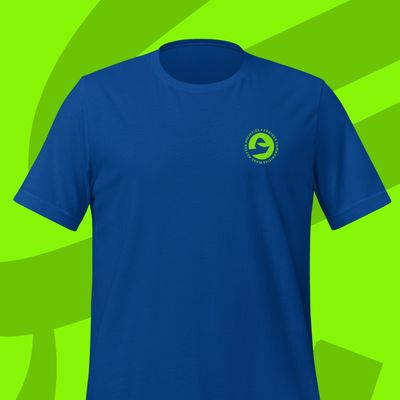 Curious Communities Tee – Blue &amp; Neon Green