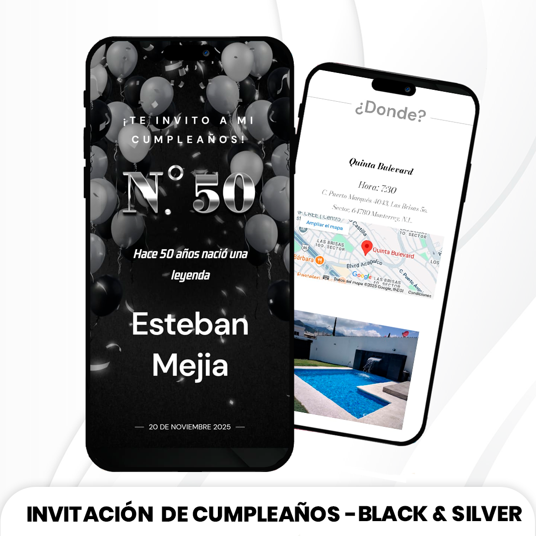 Invitación de Cumpleaños - BLACK & SILVER