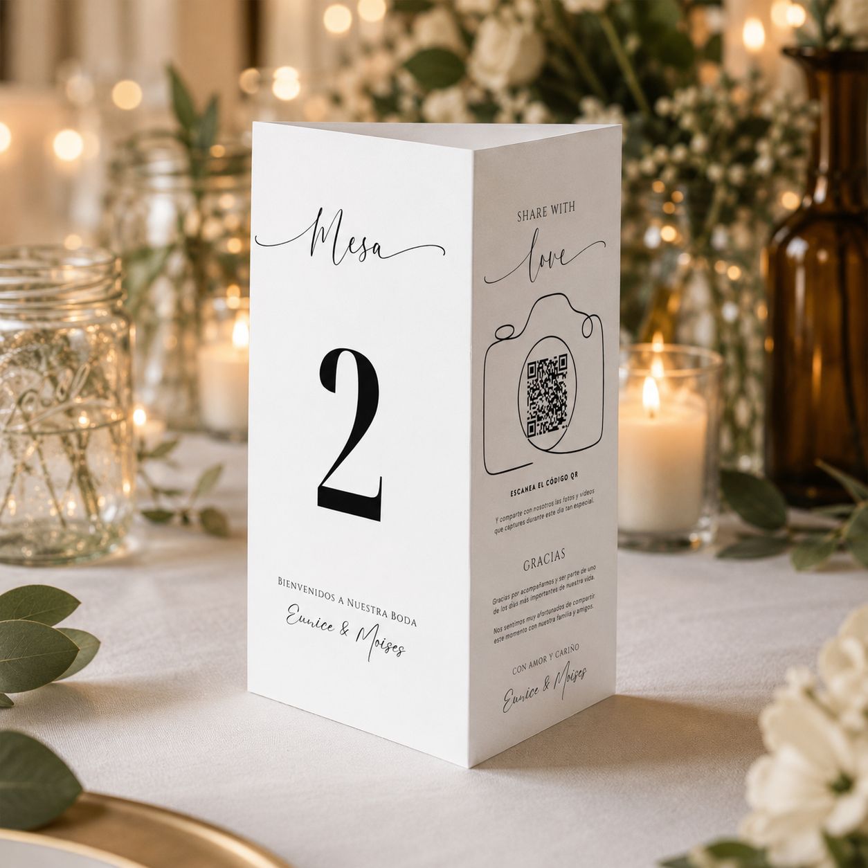 Número de Mesa + Menu + QR  | Plantilla Imprimible Editable en Canva
