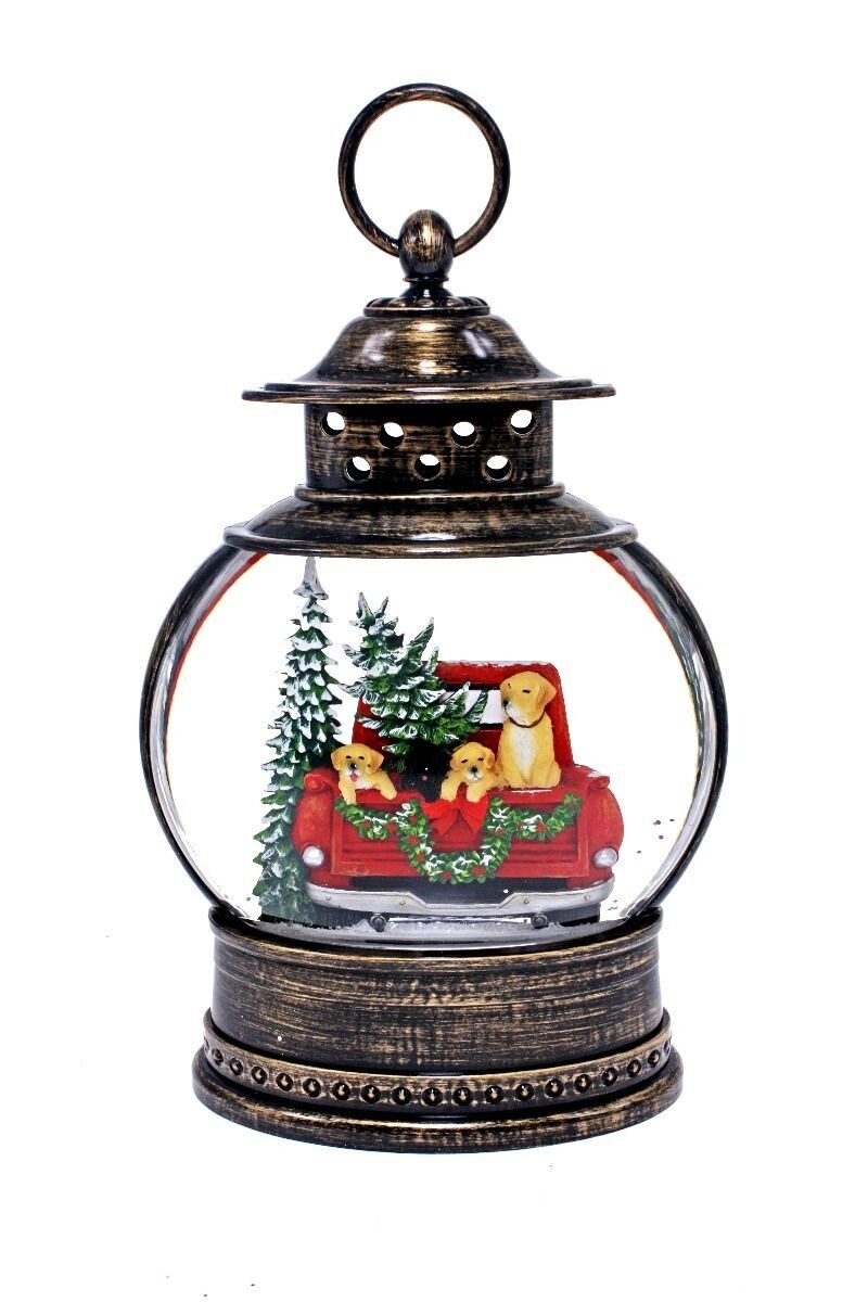 DOGS IN THE BACK OF A RED TRUCK