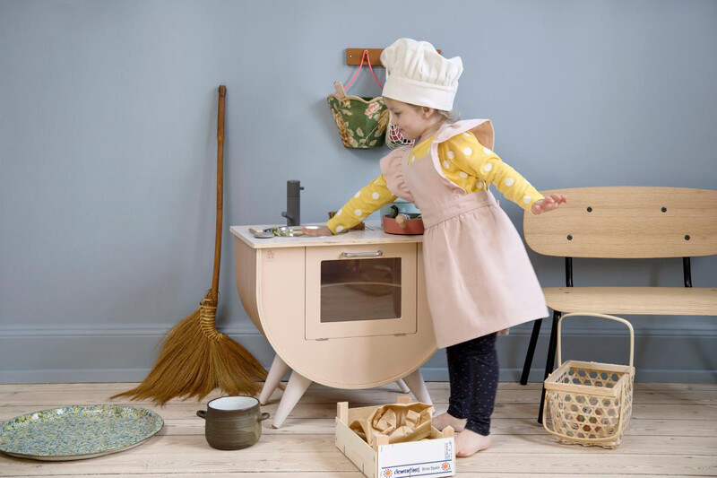 Sebra Kinderschürze und Kochmütze dusty