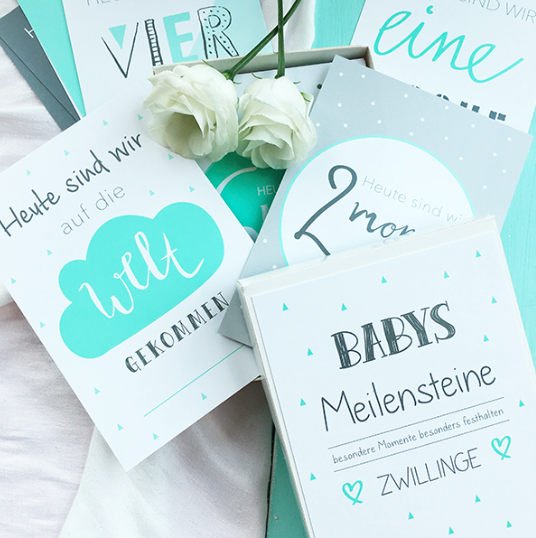 Meilensteinkarten Zwillinge Baby Mint