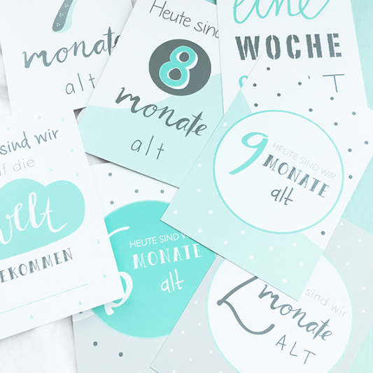 Meilensteinkarten Zwillinge Baby Mint