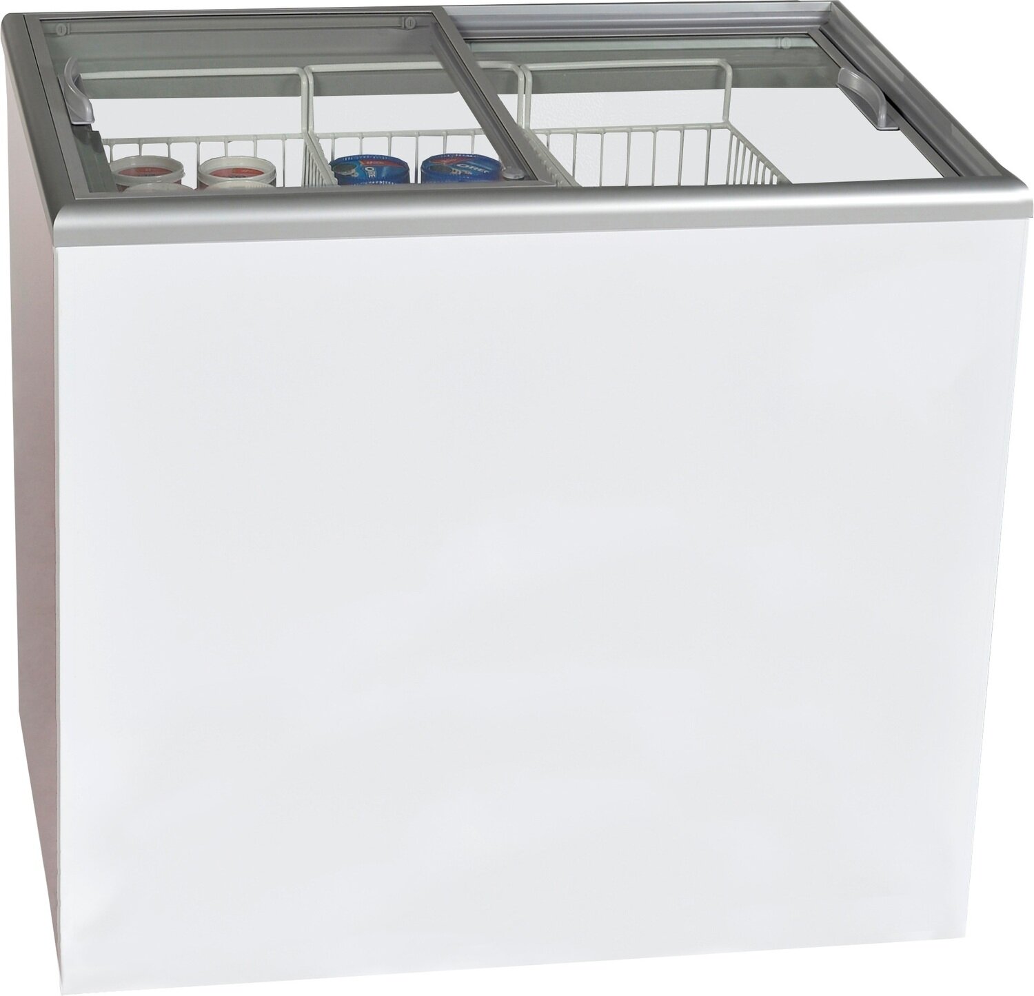 SARO commercial chest freezer with sliding glass lid, model NOVA 35-2BC100A
