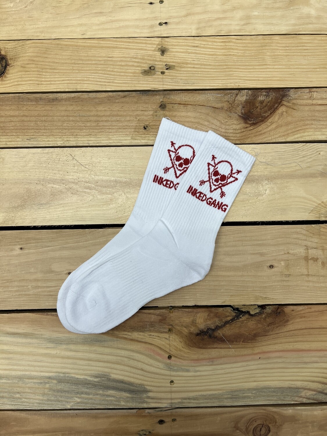 White INKED GANG Socks Red Logo