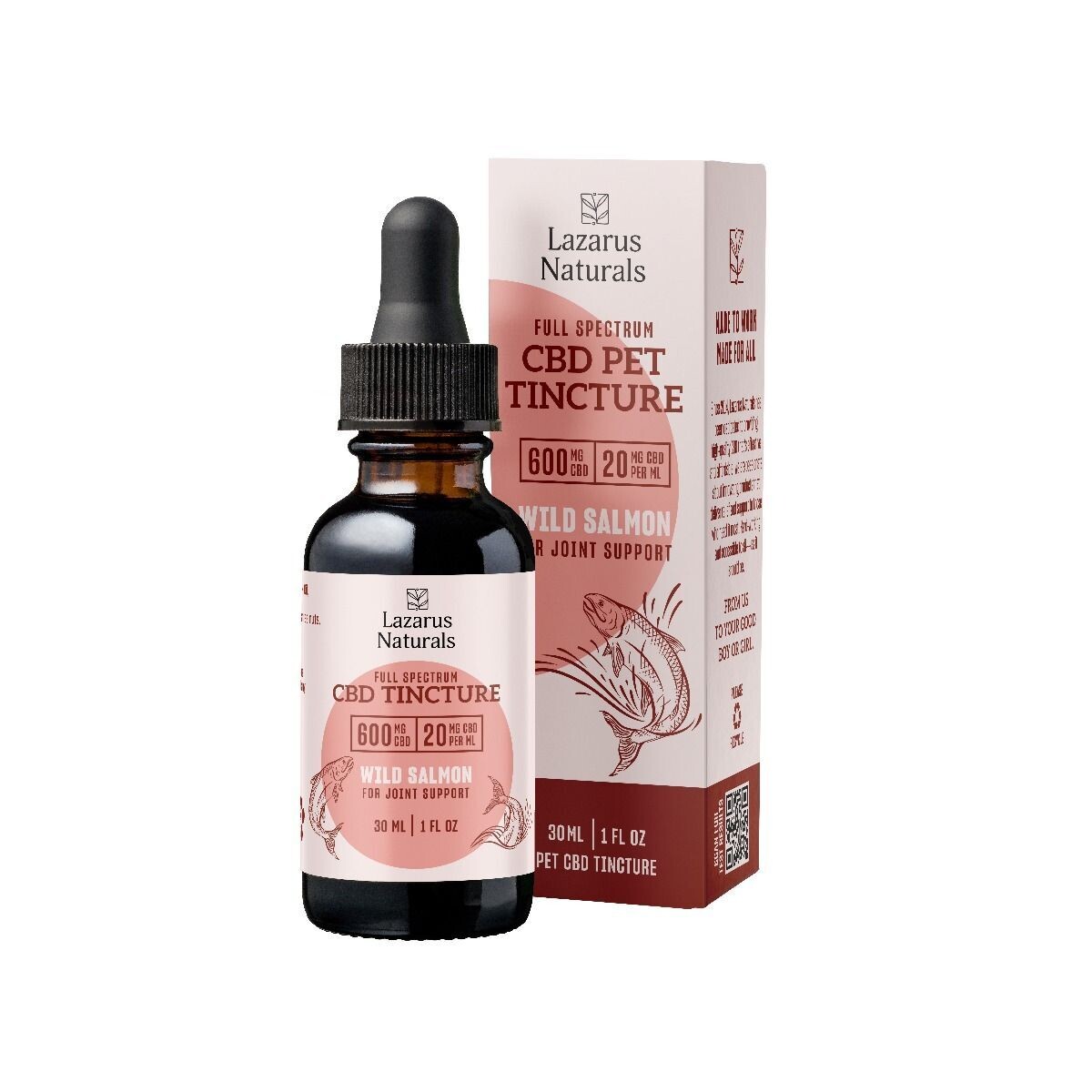 Salmon Flavor Joint Support Pet CBD Oil Tincture - 30ml - 1oz - 600 mg - Full Spectrum, Standard Potency
