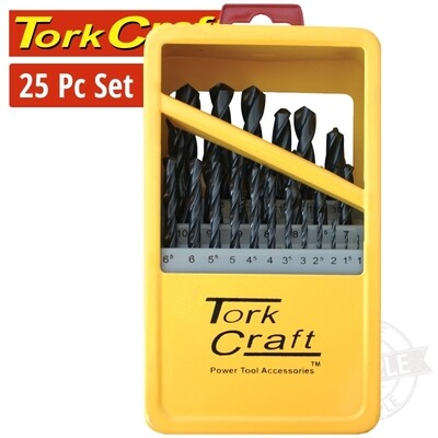 TORK CRAFT DRILL BIT SET 25PC ROLL FORGED METAL CASE
