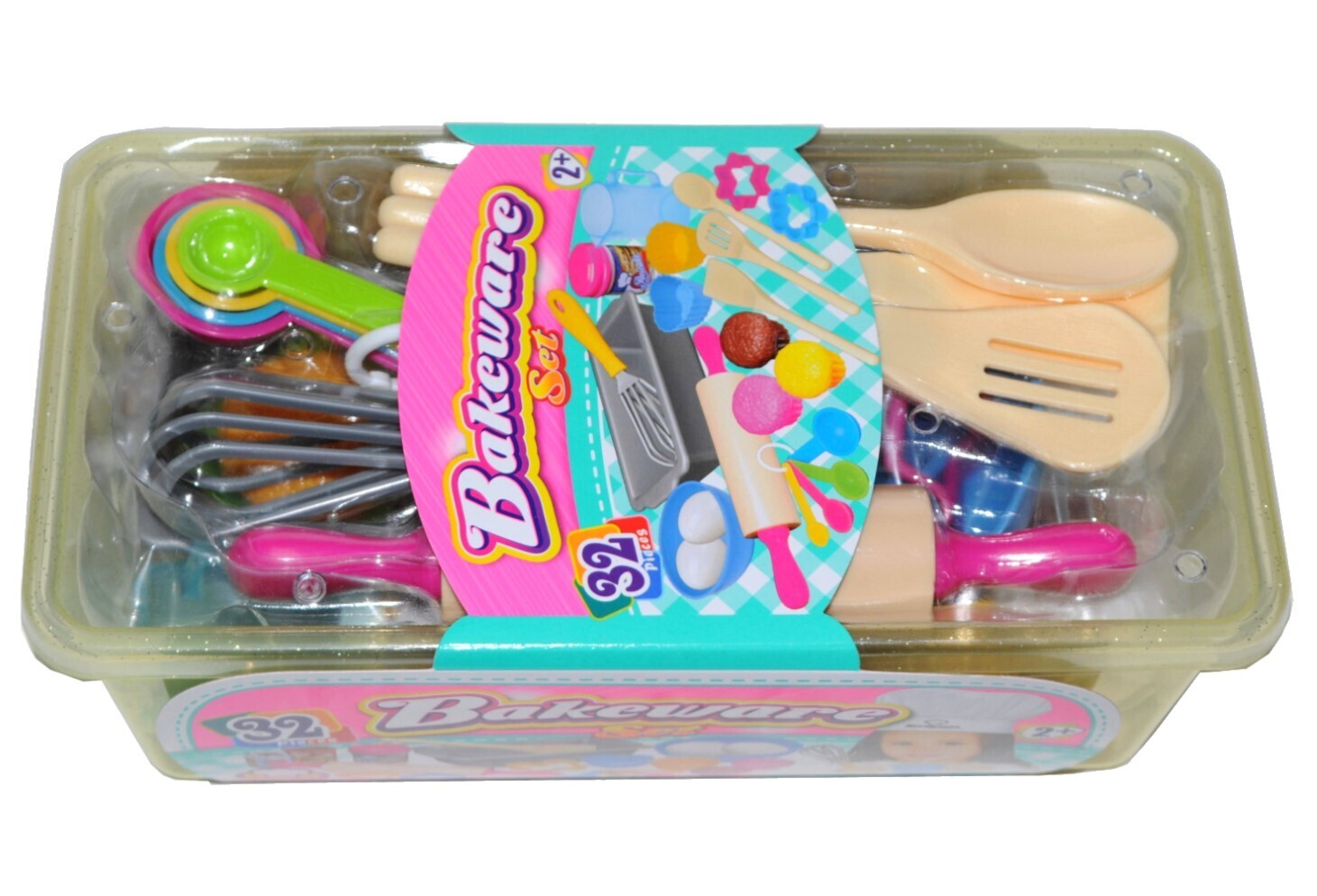 Plastic Pretend Bakeware set with 32 Pieces in a tub
