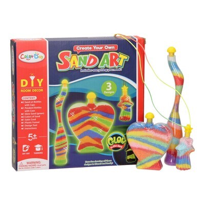 Sand Art kit by Color Day - 3 small bottles with glow in the dark sand