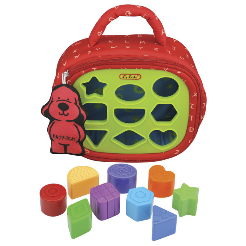 K's Kids Patrick Shapes-a-boo shape sorting suitcase with lift the flap back