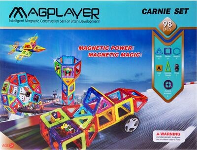 Magplayer Carnie 98 Piece Magnetic Shapes Set with wheels & carnival wheel