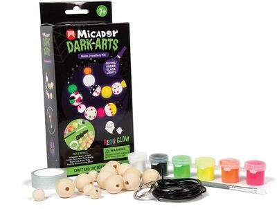 Micador Dark Arts Neon Jewellery Kit with neon paints & wooden beads for age 7y+