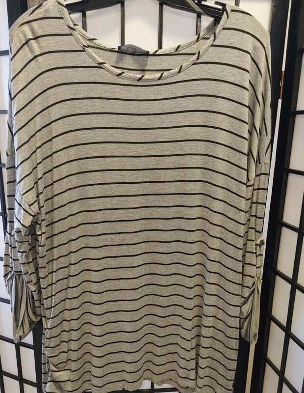 Plus Grey&amp; Black Stripe  Tunic Top