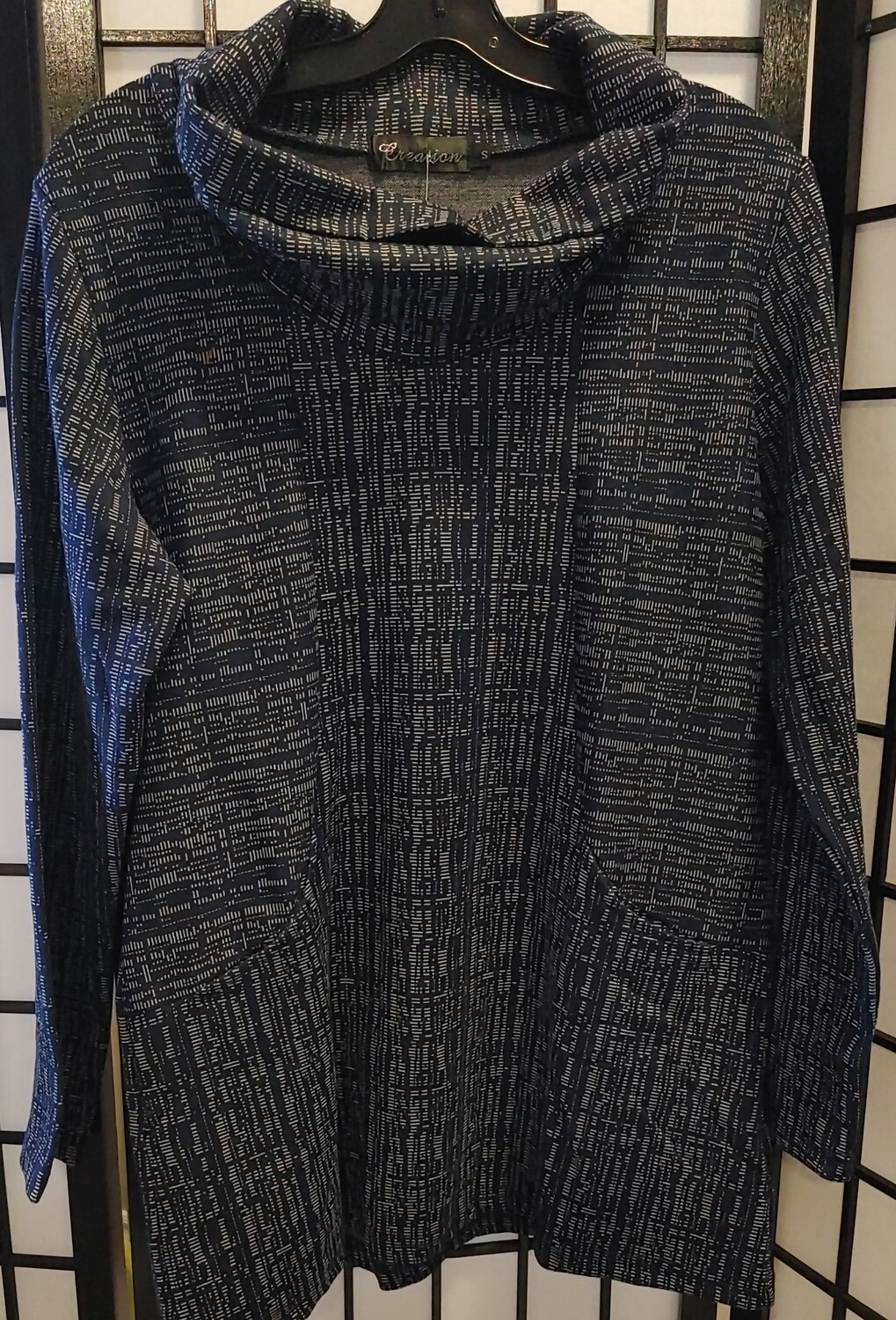 Navy Pattern Mock Neck Sweater