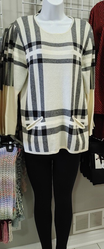 White Burberry Checkered Knit Sweater