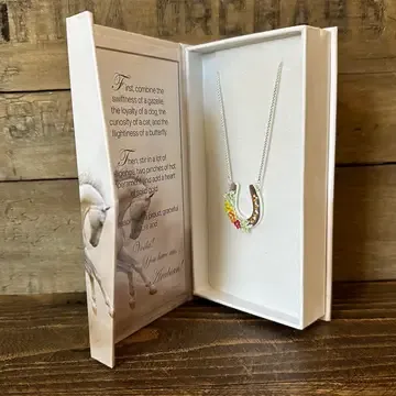 Horseshoe W/Colorfull Flowers Necklace