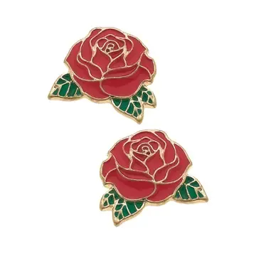 Rose Enml Stud Earrings