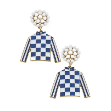 Enml Drop Earrings Blue&amp;White Silks