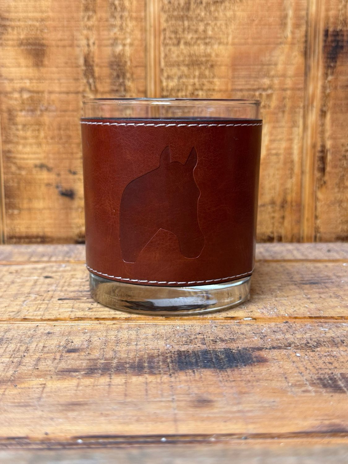 Horse Head Leather Rocks Glass