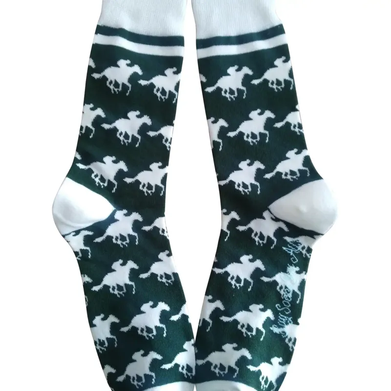 Derby Horses In Green &amp; White Socks