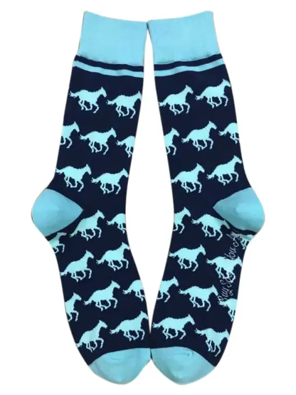 Horses In Light Blue And Navy Socks