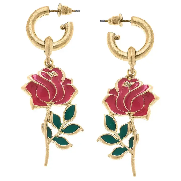 Rose Flower Enamel Drop Earring