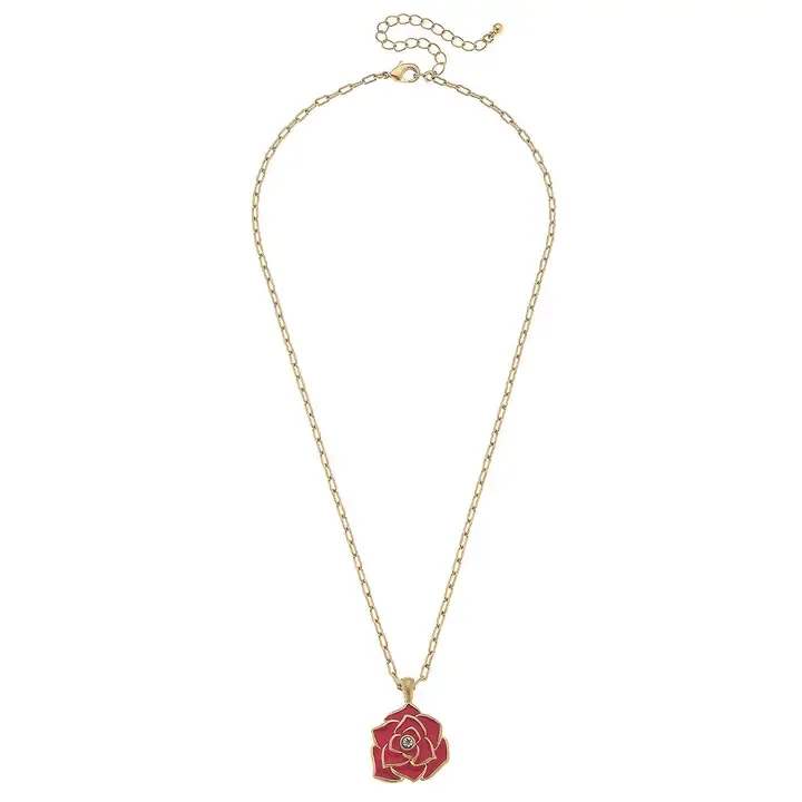 Enamel Rose Pendent Necklace