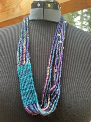 Woven Yarn Necklace with Beads