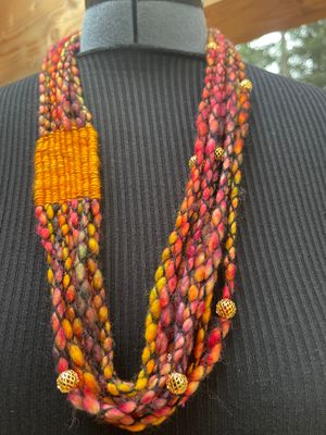Woven Yarn Necklace with Beads