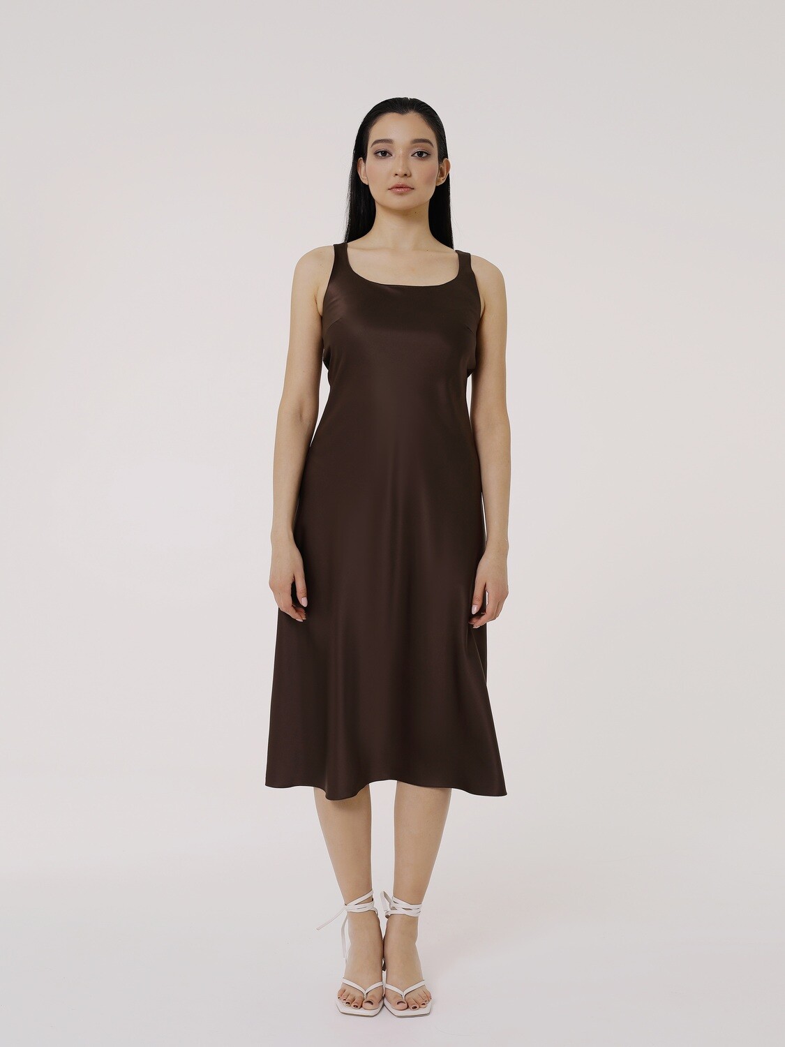 Платье комбинация коричневое