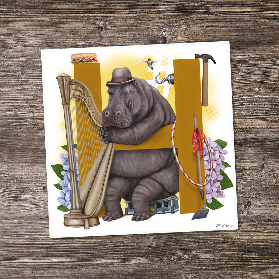 &quot;Humphrey the Hippo&quot; Animal Alphabet Print