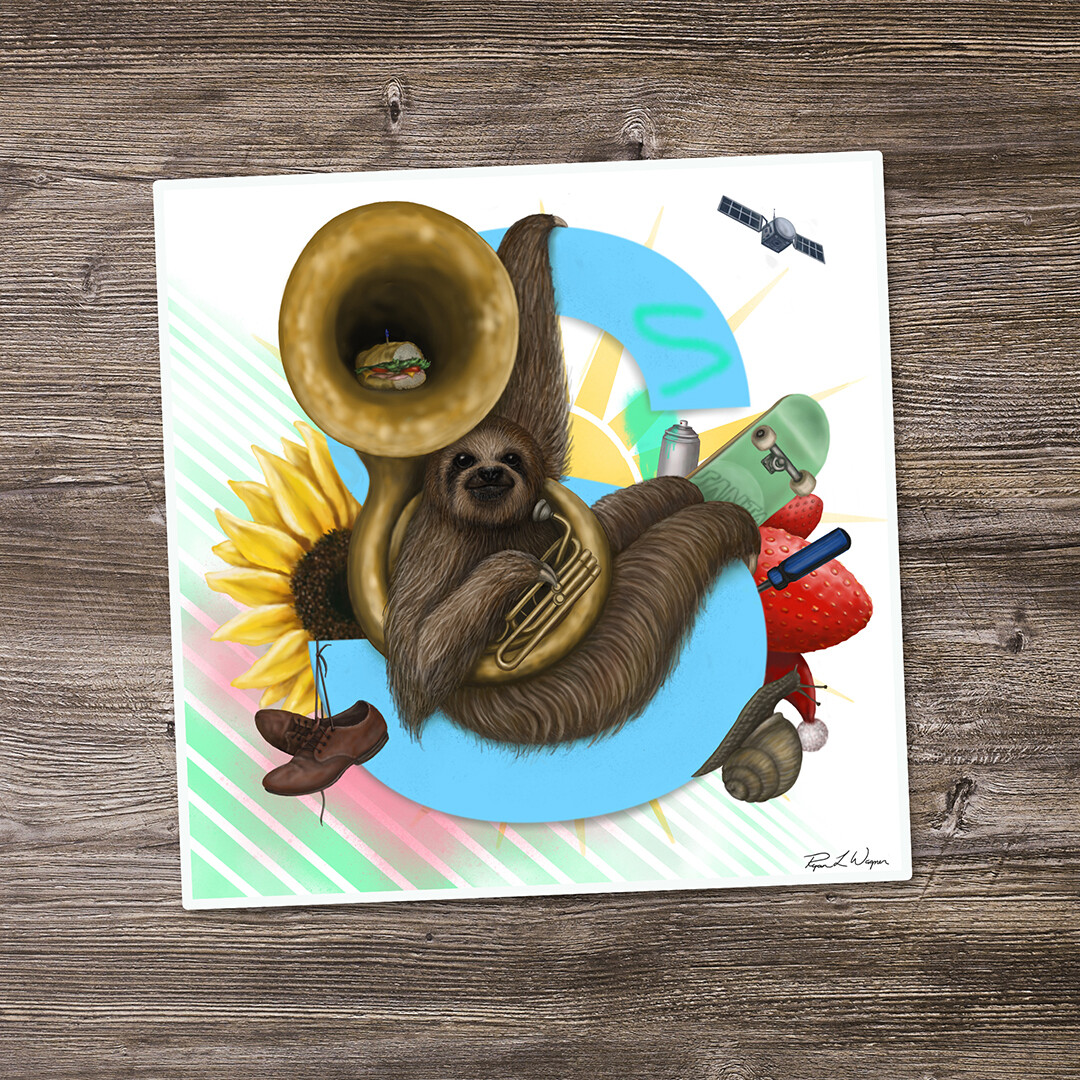 &quot;Susan the Sloth&quot; Animal Alphabet Print