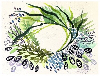 Seaweed Wreath Watercolor Print